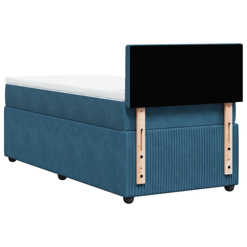 Cama box spring con colchón terciopelo azul oscuro 80x200