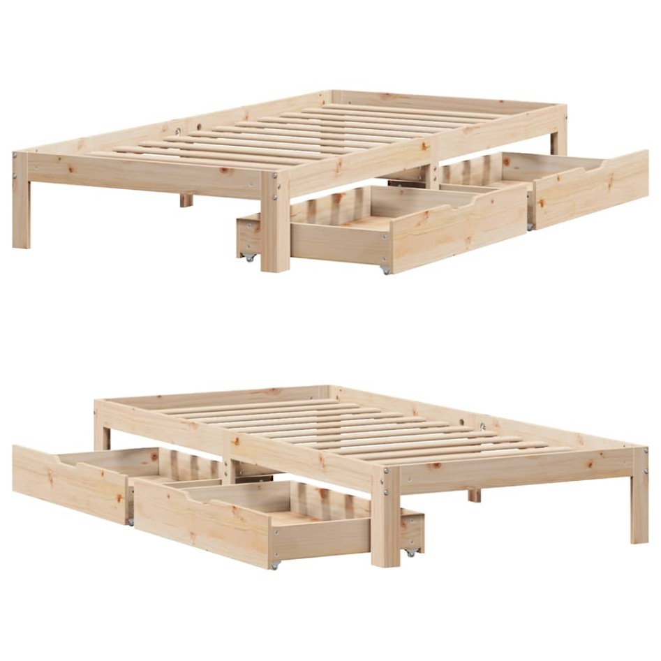 Estructura de cama con cajones madera maciza de pino 90x200