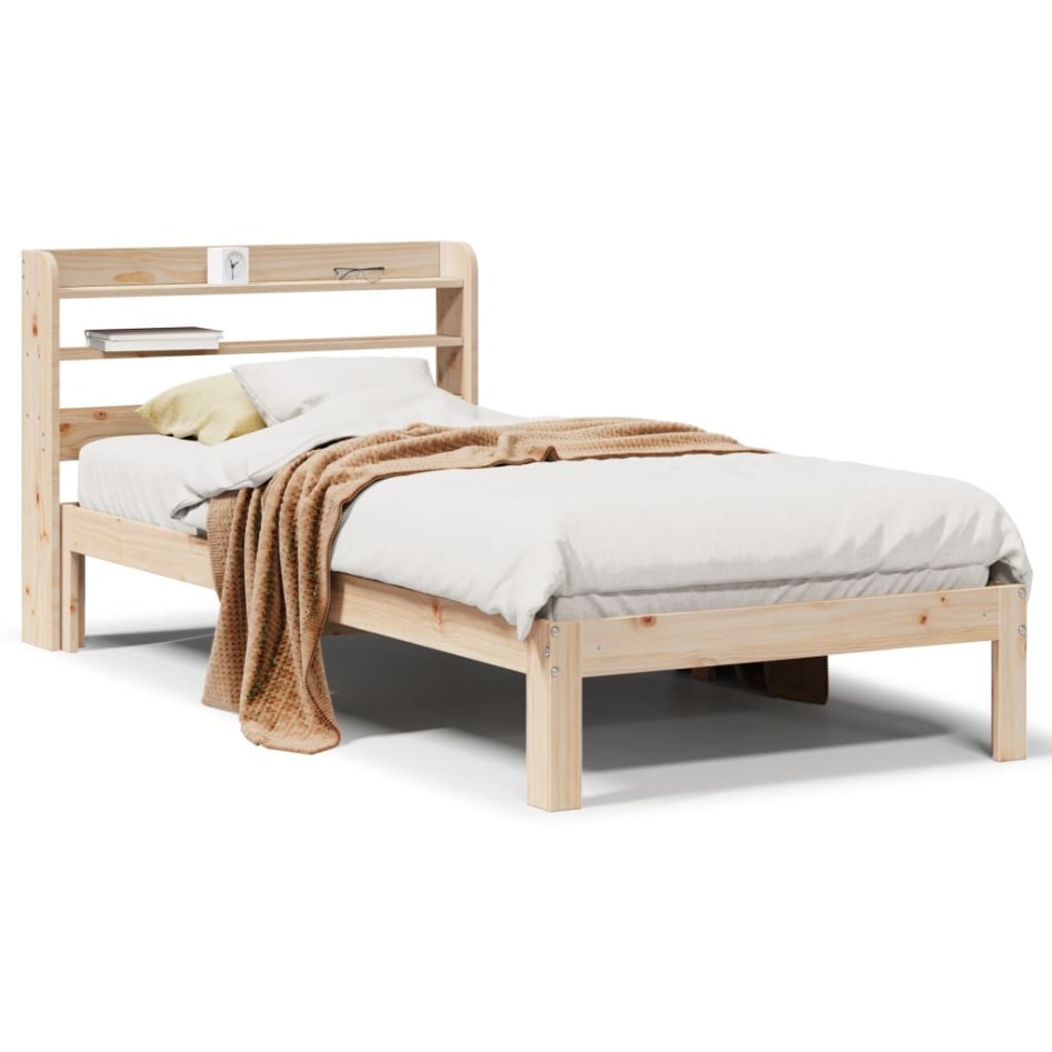 Estructura de cama con cabecero madera maciza pino 75x190