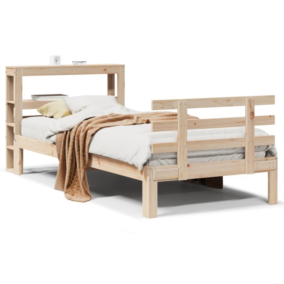Estructura de cama con cabecero madera maciza de pino 90x200