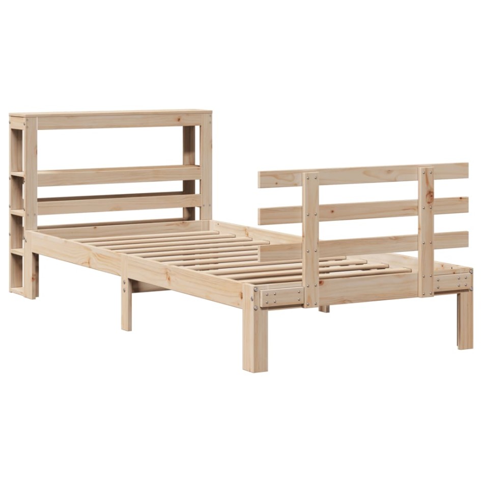 Estructura de cama con cabecero madera maciza de pino 90x200