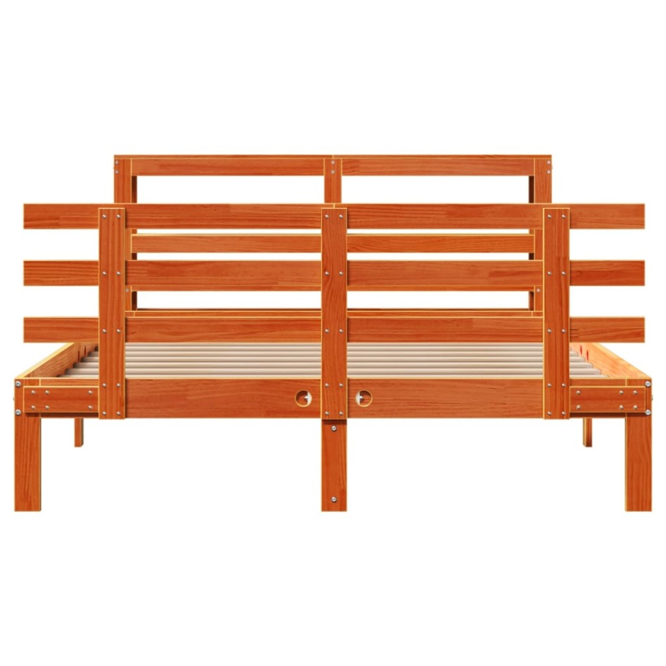 Estructura cama con cabecero madera pino marrón cera 150x200