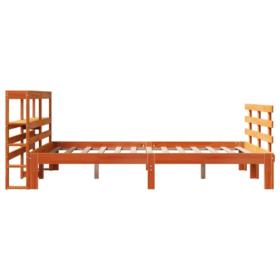 Estructura cama con cabecero madera pino marrón cera 150x200