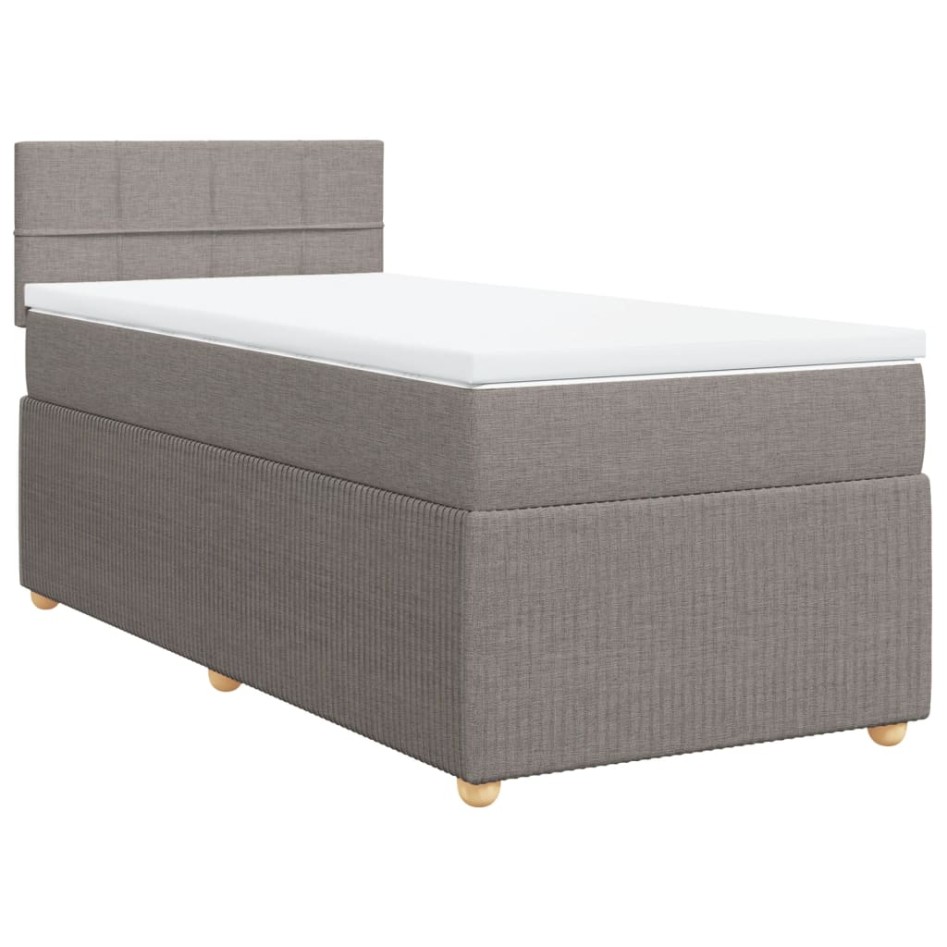 Cama box spring con colchón tela gris taupe 80x200