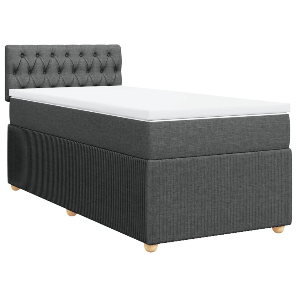 Cama box spring con colchón tela gris oscuro 80x200