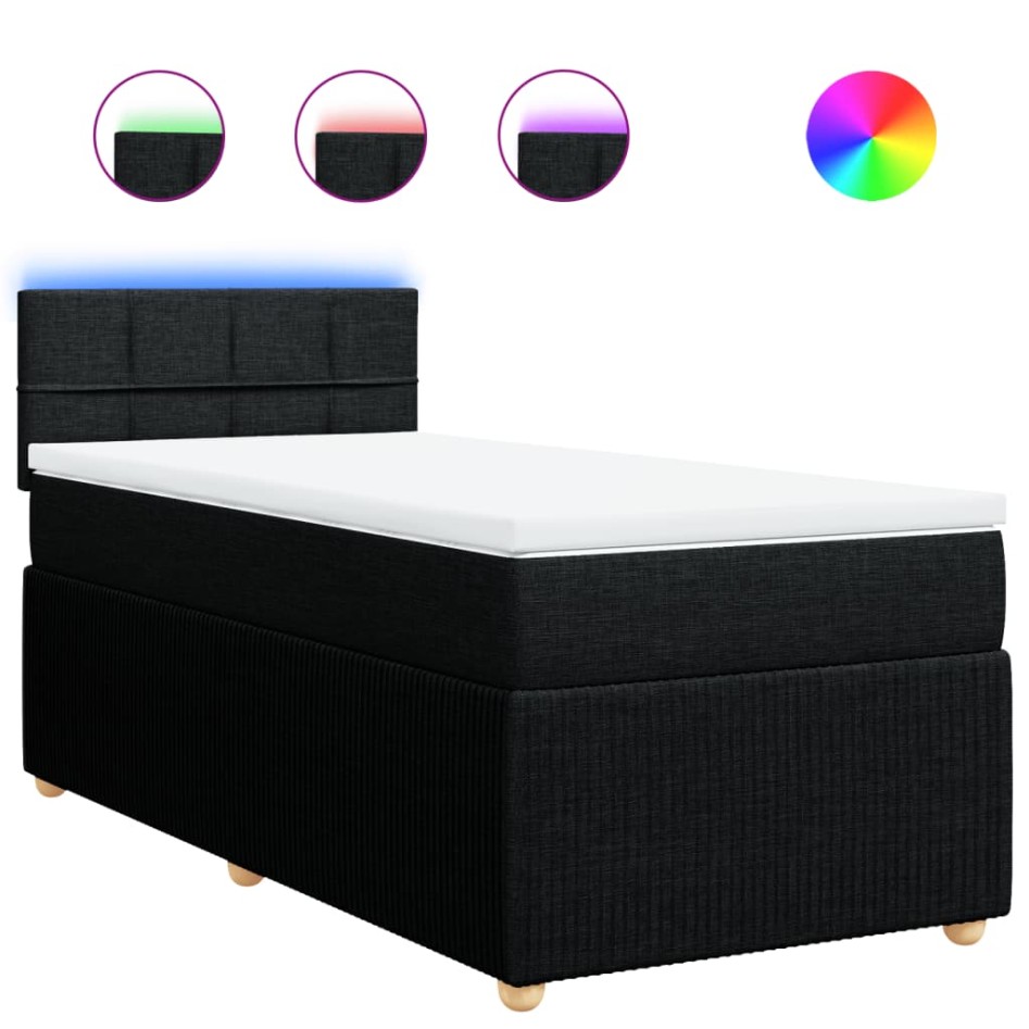 Cama box spring con colchón tela negro 80x200