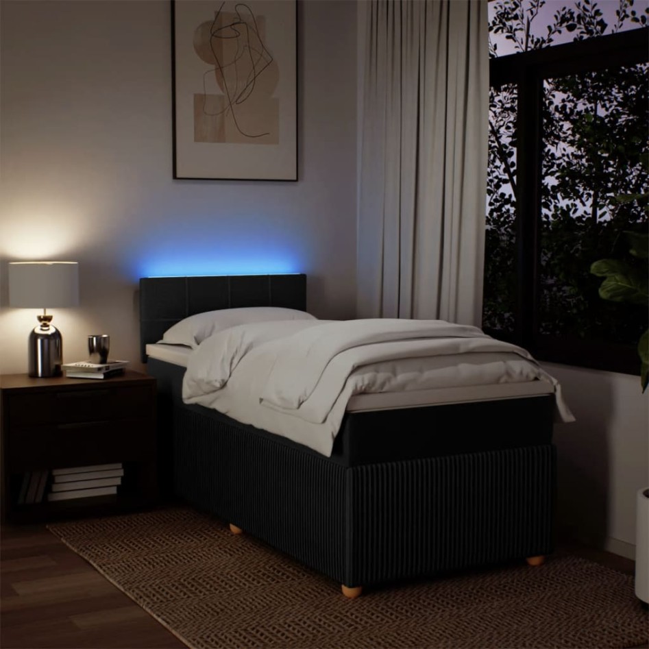 Cama box spring con colchón tela negro 80x200