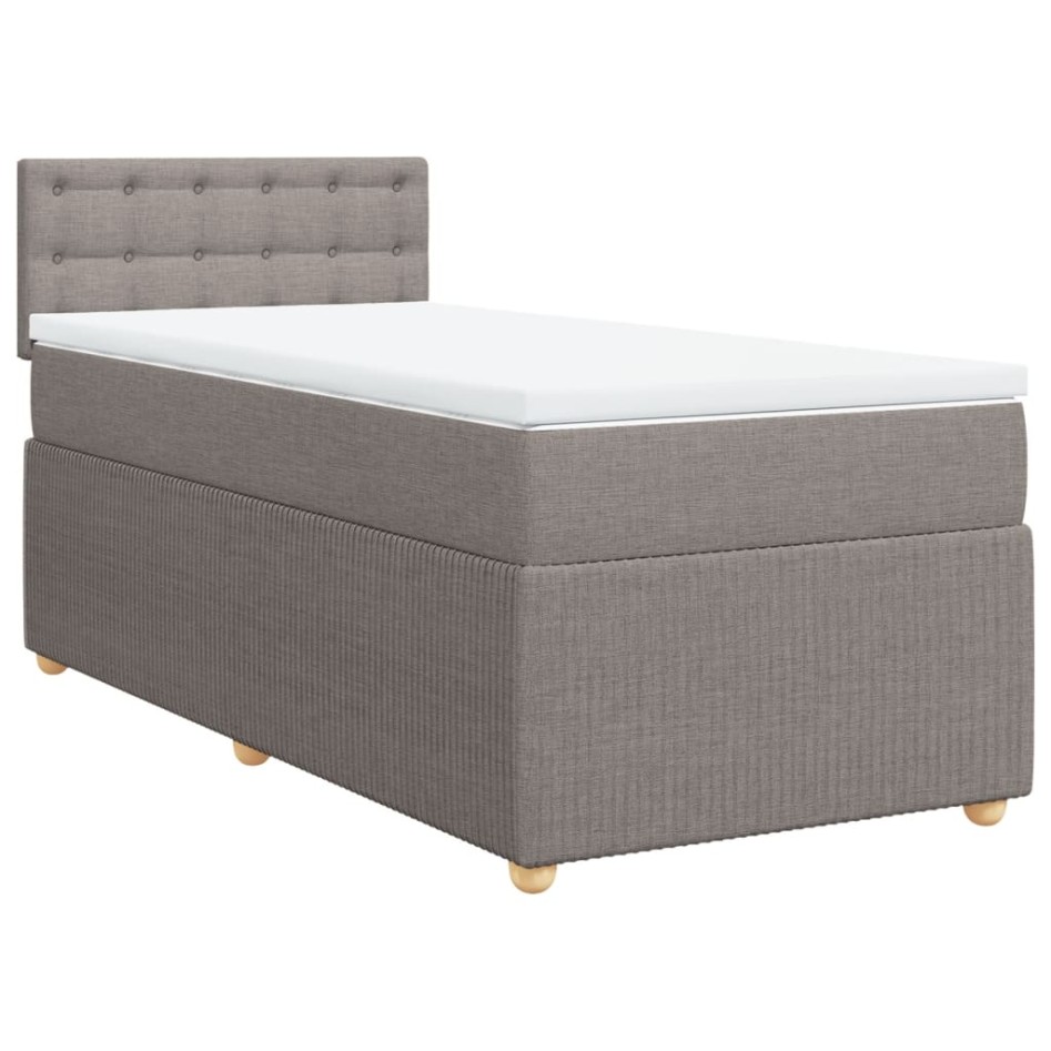 Cama box spring con colchón tela gris taupe 80x200