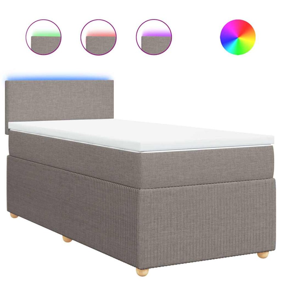 Cama box spring con colchón tela gris taupe 90x200