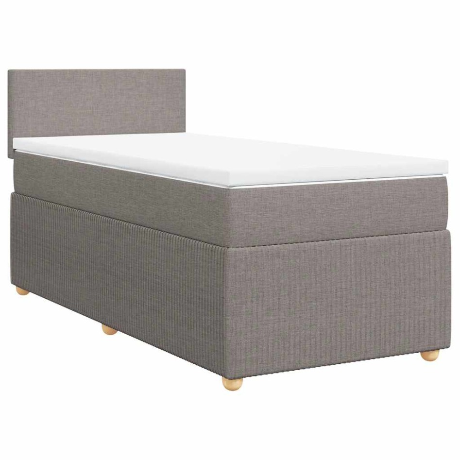 Cama box spring con colchón tela gris taupe 90x200