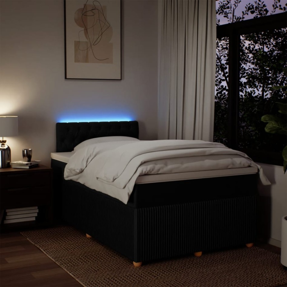 Cama box spring con colchón tela negro 120x190