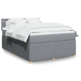 Cama box spring con colchón tela gris claro 140x190