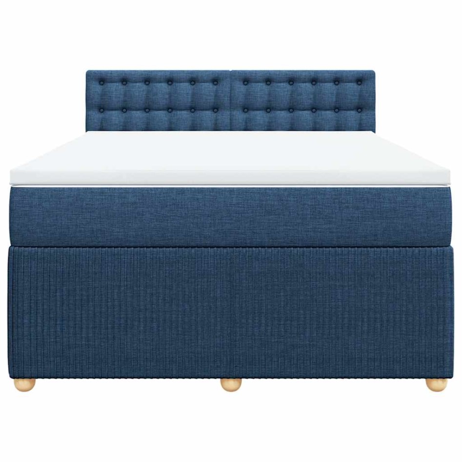 Cama box spring con colchón tela azul 140x190