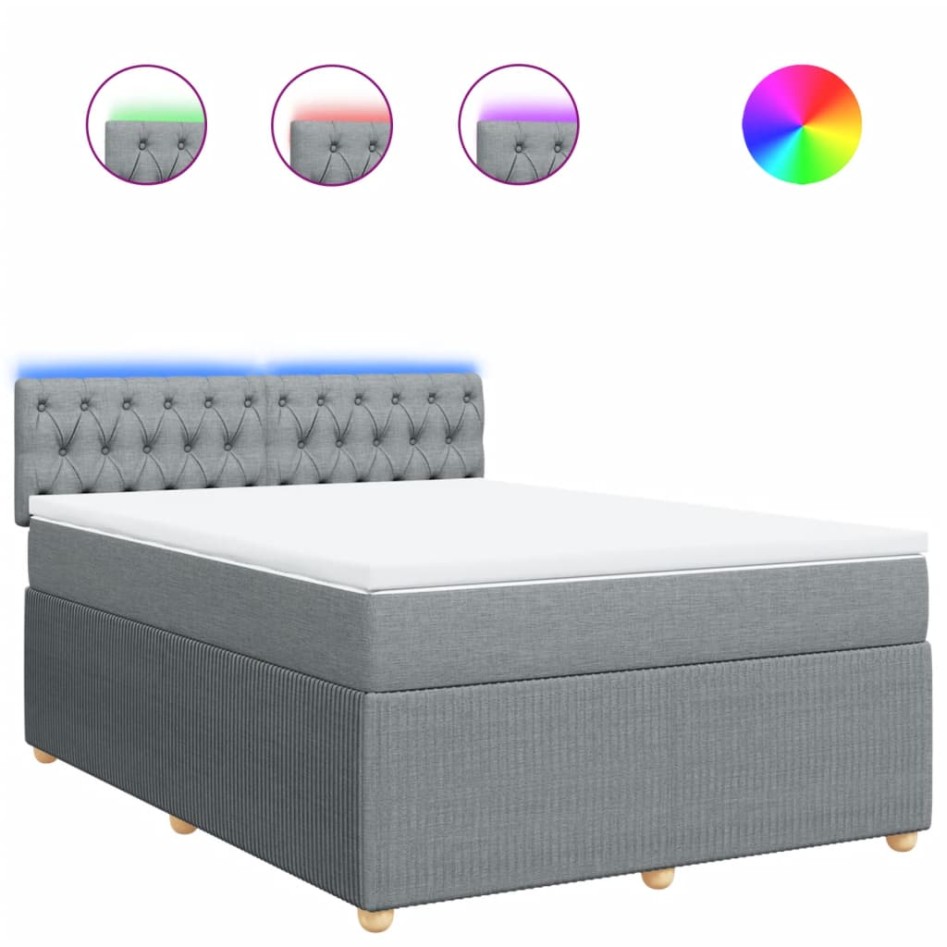 Cama box spring con colchón tela gris claro 140x200