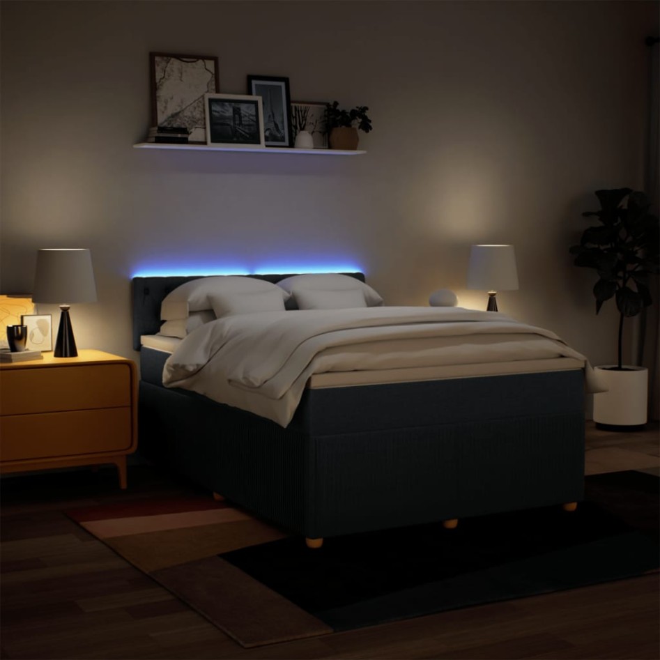 Cama box spring con colchón tela azul 140x200