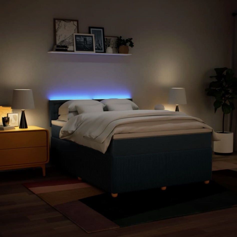 Cama box spring con colchón tela azul 140x200