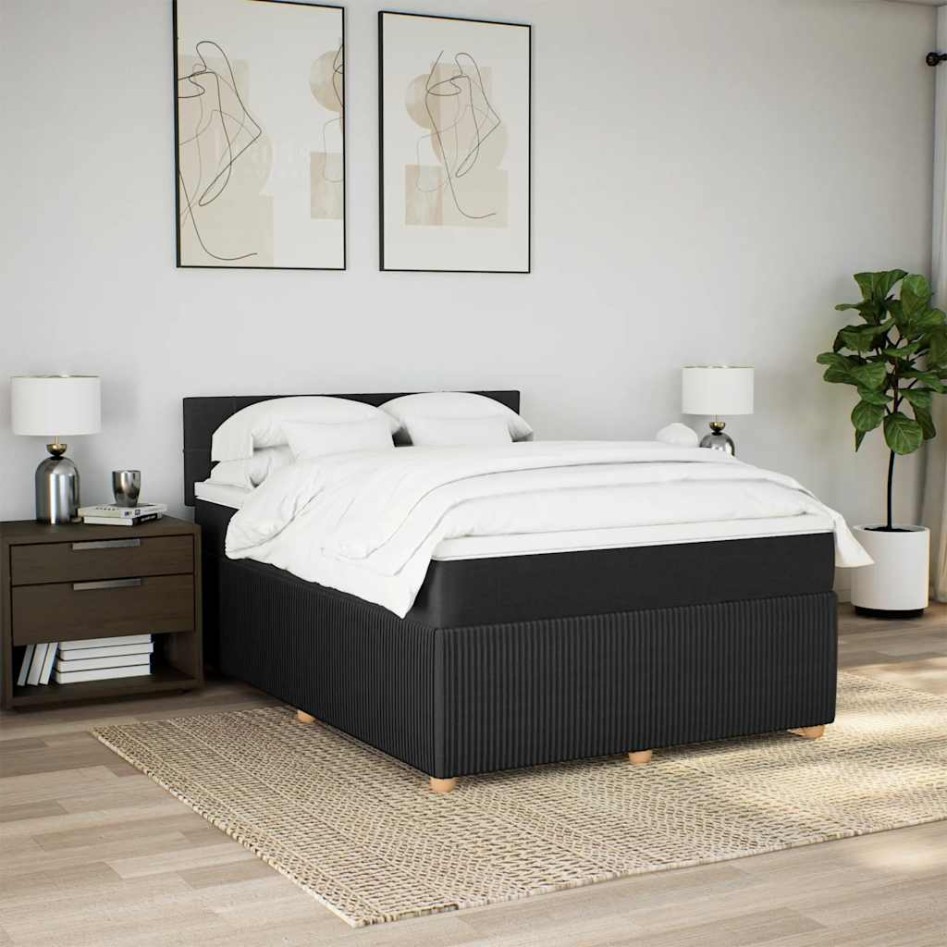 Cama box spring con colchón tela negro 160x200