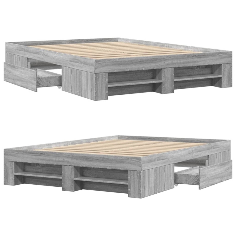 Estructura de cama madera de ingeniería gris Sonoma 120x190