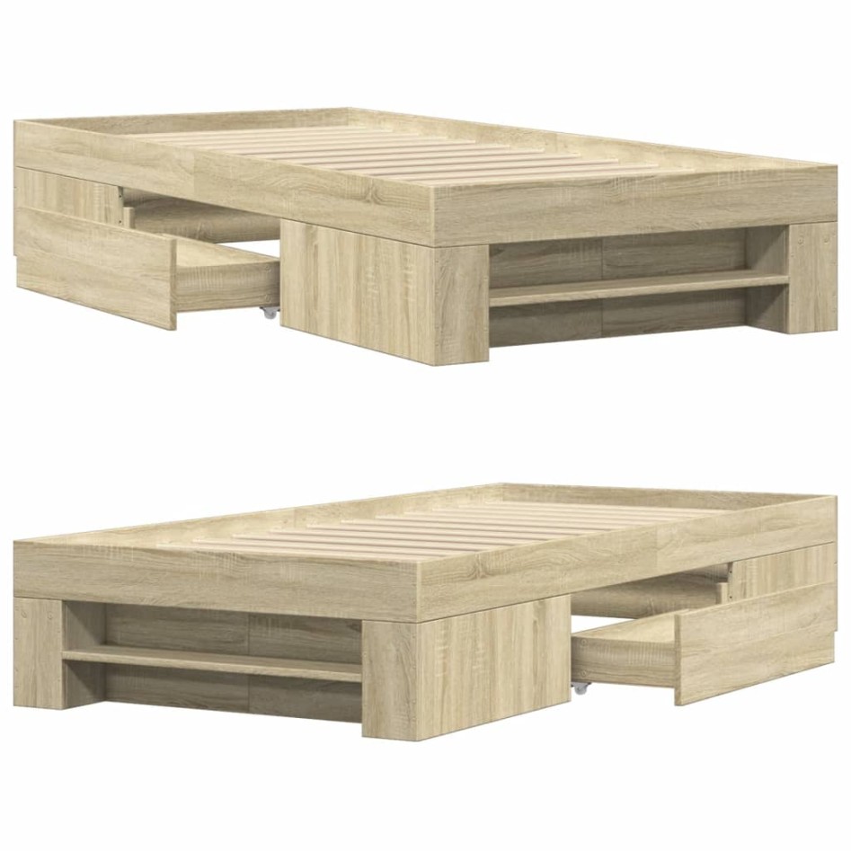 Estructura de cama sin colchón madera roble Sonoma 90x200