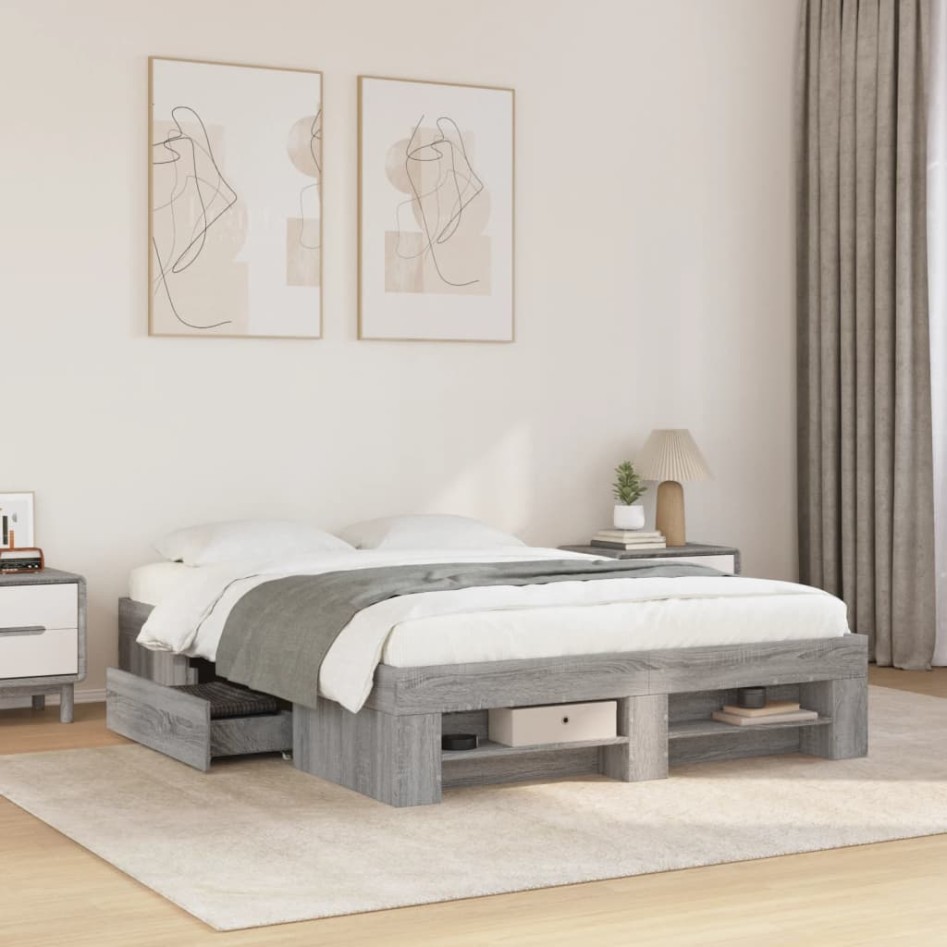 Estructura de cama madera de ingeniería gris Sonoma 135x190
