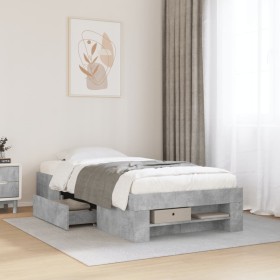 Estructura de cama madera de ingeniería gris hormigón 75x190