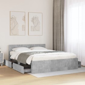 Cama con cabecero madera de ingeniería gris hormigón 150x200