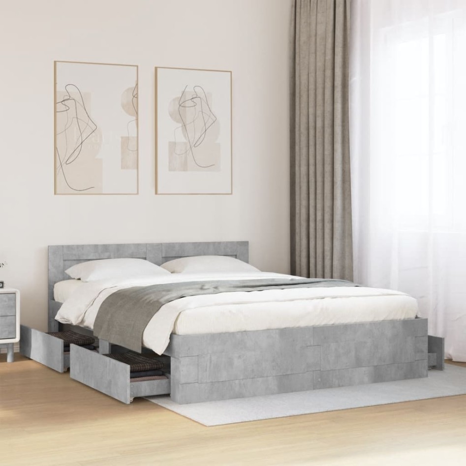 Cama con cabecero madera de ingeniería gris hormigón 150x200