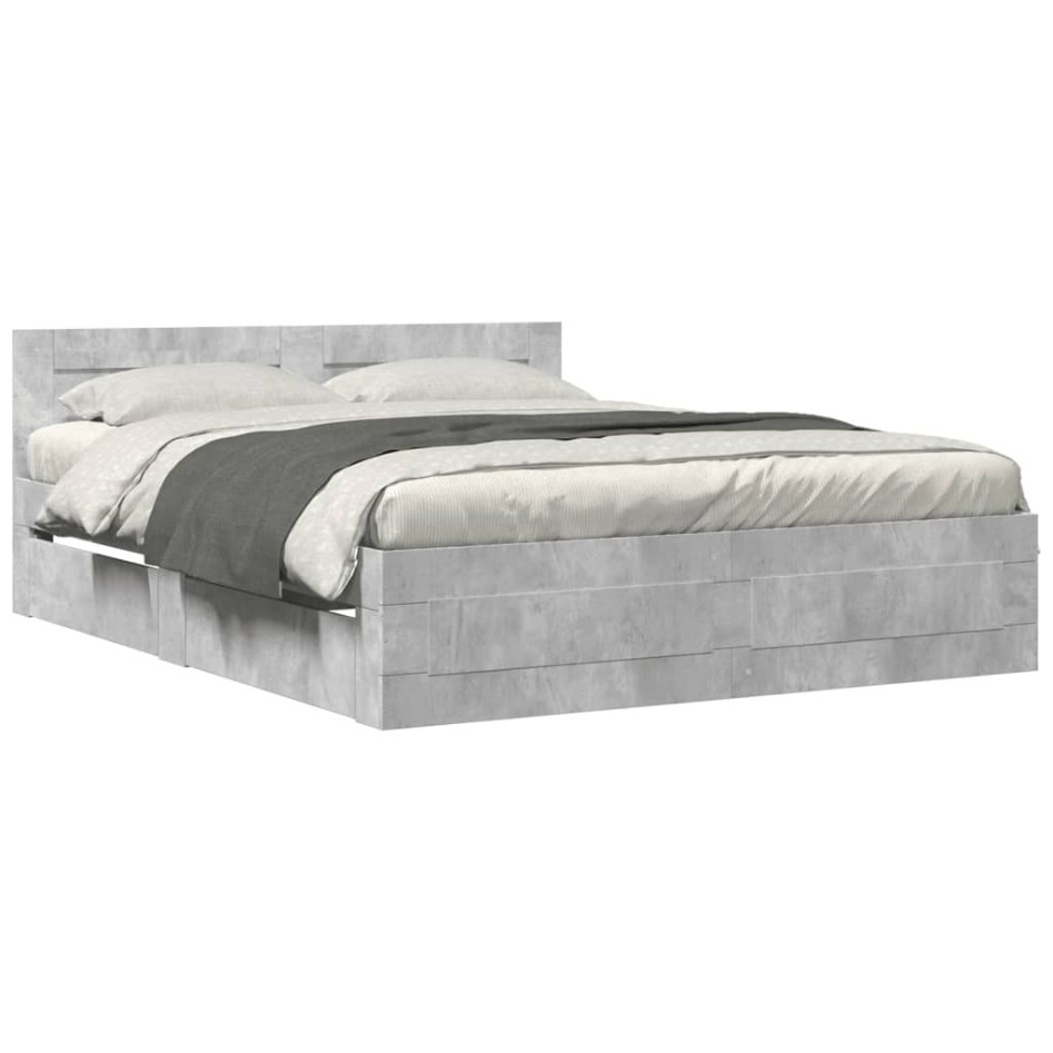 Cama con cabecero madera de ingeniería gris hormigón 150x200