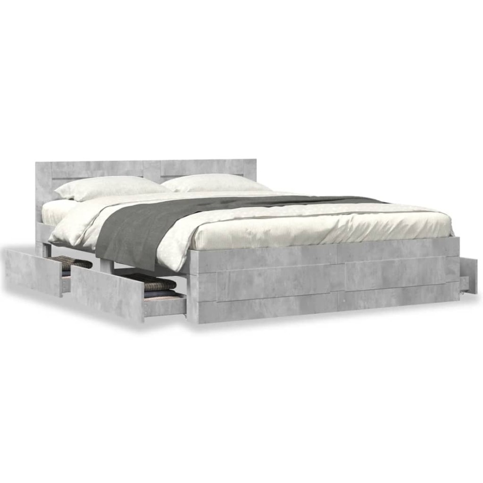 Cama con cabecero madera de ingeniería gris hormigón 150x200