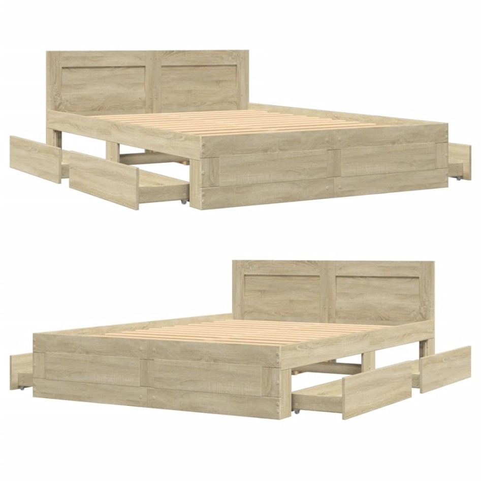 Cama con cabecero madera de ingeniería roble Sonoma 140x200