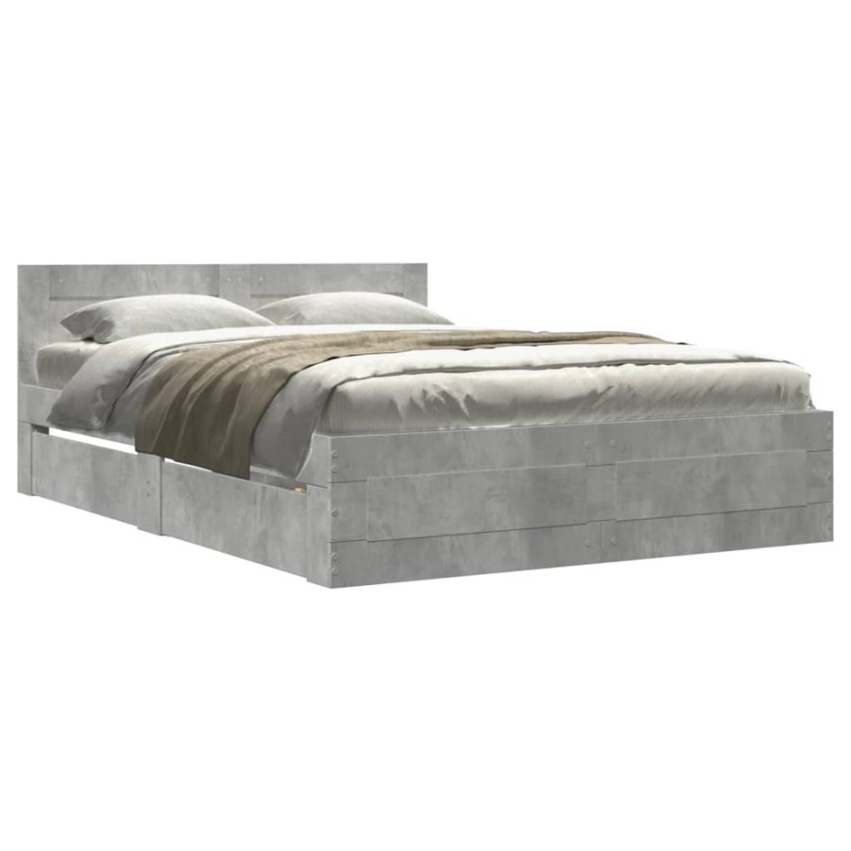 Cama con cabecero madera de ingeniería gris hormigón 120x200