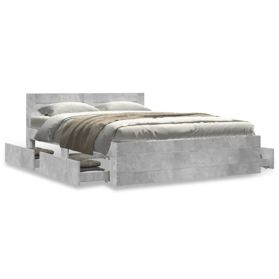 Cama con cabecero madera de ingeniería gris hormigón 120x200