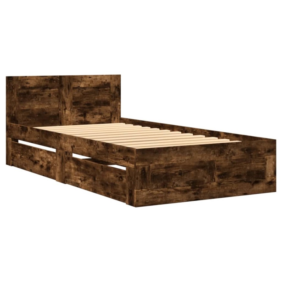 Cama con cabecero madera de ingeniería roble ahumado 90x200