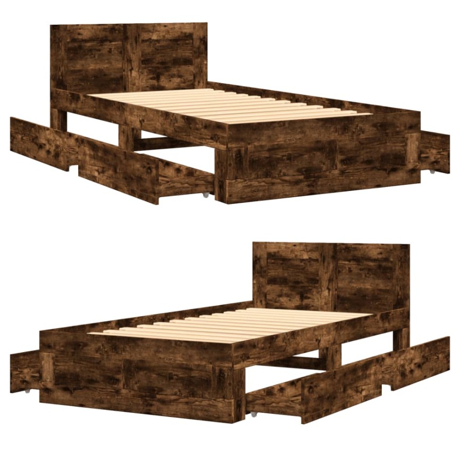 Cama con cabecero madera de ingeniería roble ahumado 90x200