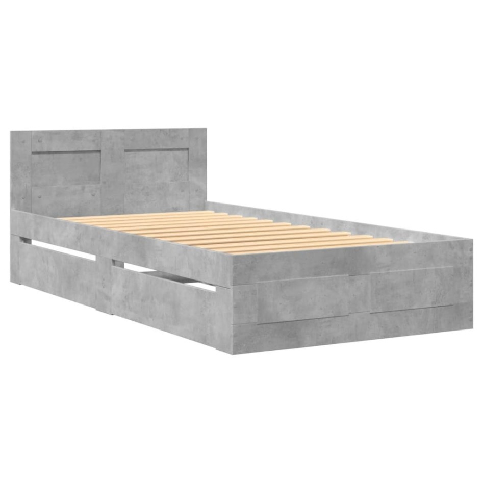 Cama con cabecero madera de ingeniería gris hormigón 100x200