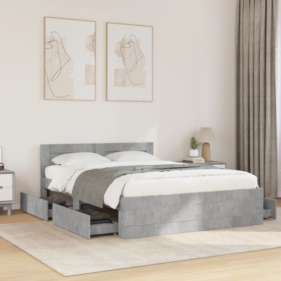 Cama con cabecero madera de ingeniería gris hormigón 140x190