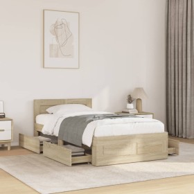 Cama con cabecero madera de ingeniería roble Sonoma 75x190