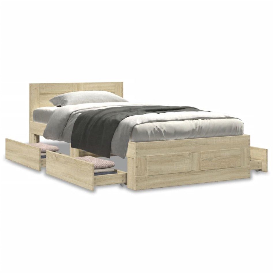Cama con cabecero madera de ingeniería roble Sonoma 75x190