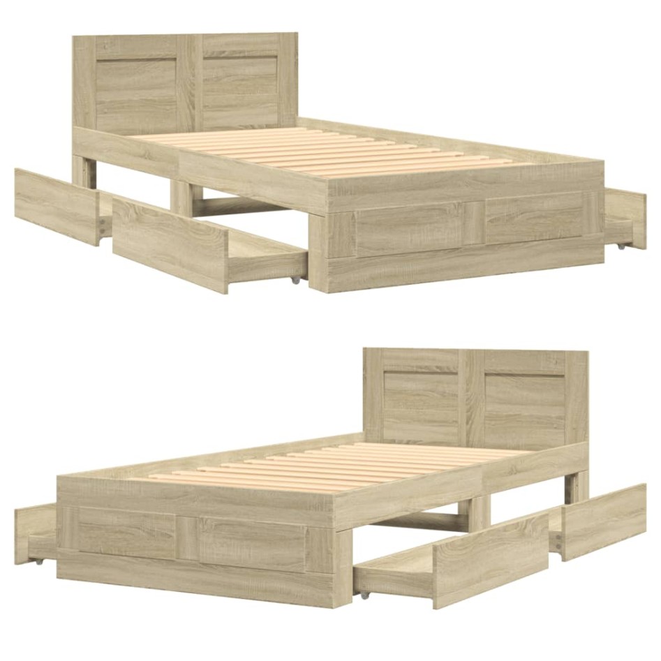 Cama con cabecero madera de ingeniería roble Sonoma 75x190