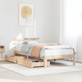Estructura de cama con cajones madera maciza de pino 90x200