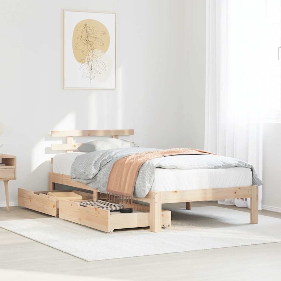 Estructura de cama con cajones madera maciza de pino 90x200
