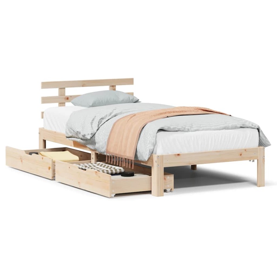 Estructura de cama con cajones madera maciza de pino 90x200