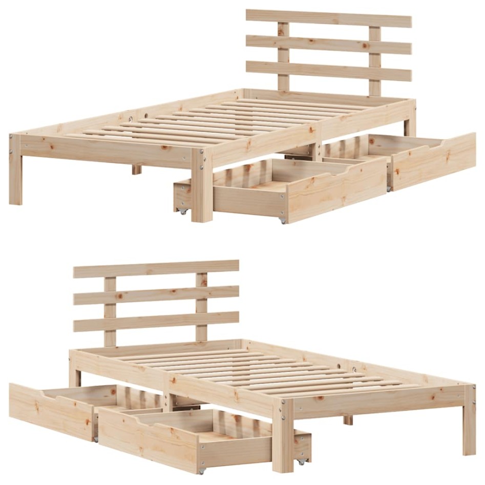 Estructura de cama con cajones madera maciza de pino 90x200