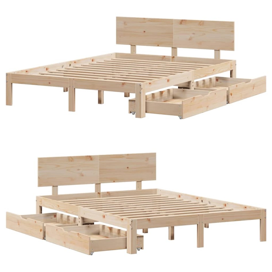 Estructura de cama con cajones madera maciza de pino 120x200