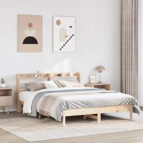 Estructura de cama sin colchón madera de pino blanca 140x200