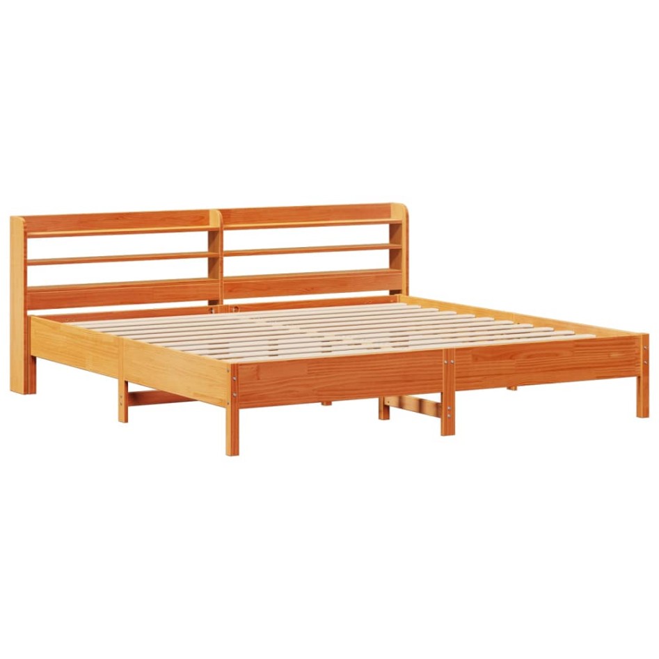 Cama sin colchón madera maciza de pino marrón cera 180x200