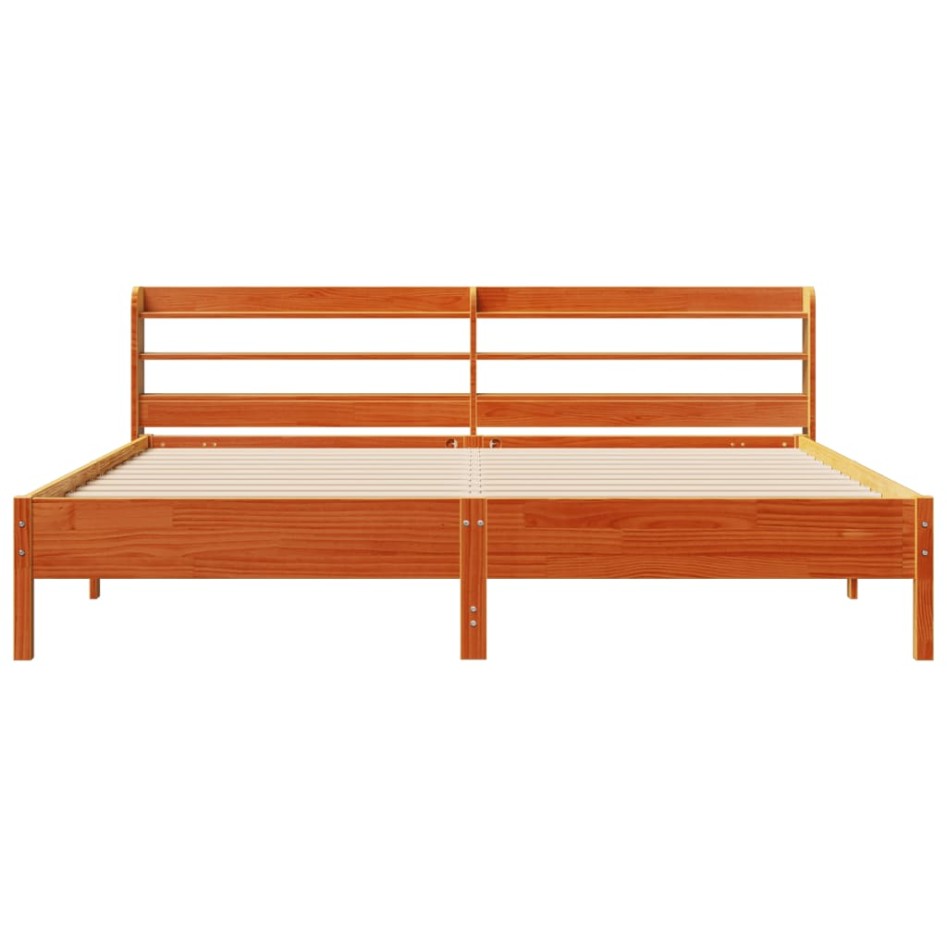Cama sin colchón madera maciza de pino marrón cera 180x200