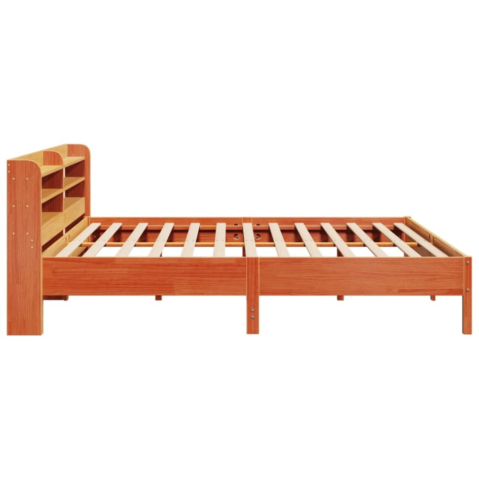 Cama sin colchón madera maciza de pino marrón cera 180x200