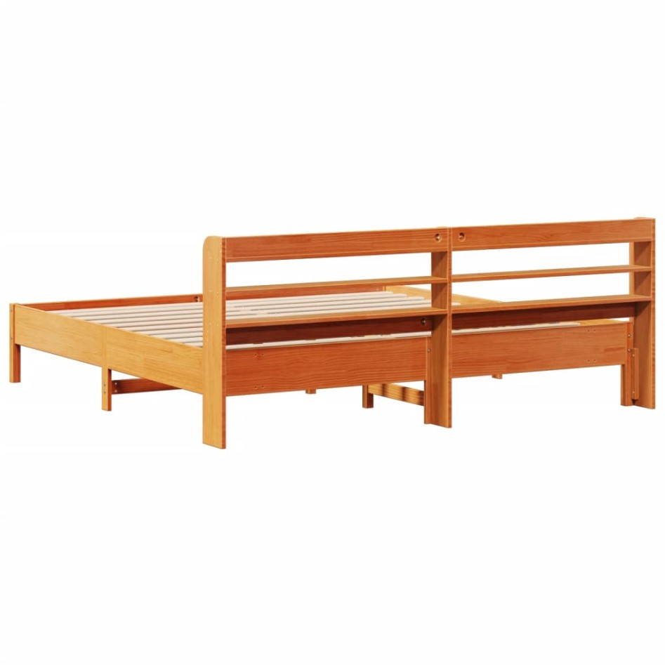 Cama sin colchón madera maciza de pino marrón cera 180x200