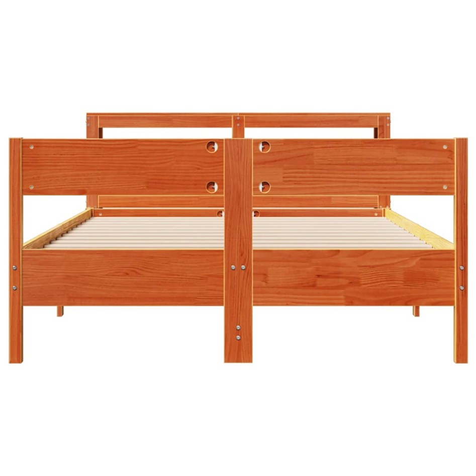Cama sin colchón madera maciza de pino marrón cera 140x190